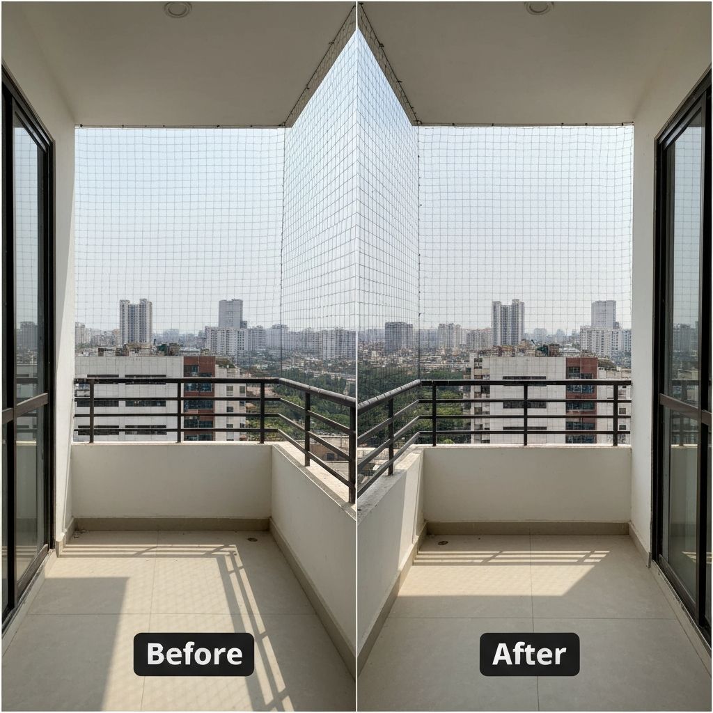 Clean balcony protected with invisible pigeon net