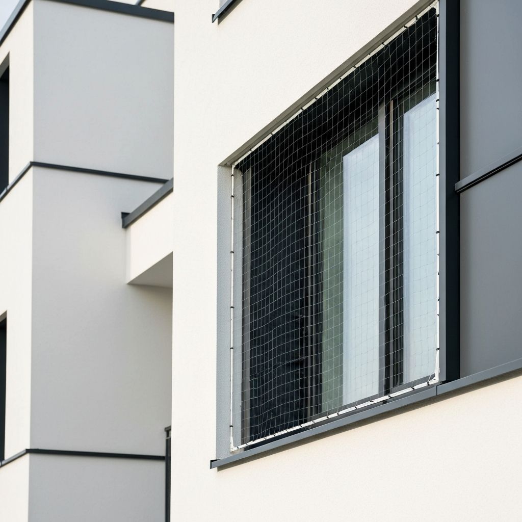 Window covered with anti bird net